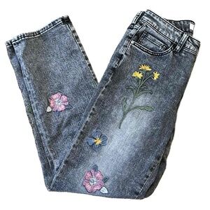 Billy‎ T Womens Size 26 Blue Floral Embroidery Gray Washed Straight Leg Jeans